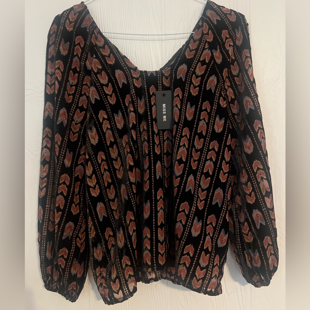 Miss Me Black and Brown Patterned Top